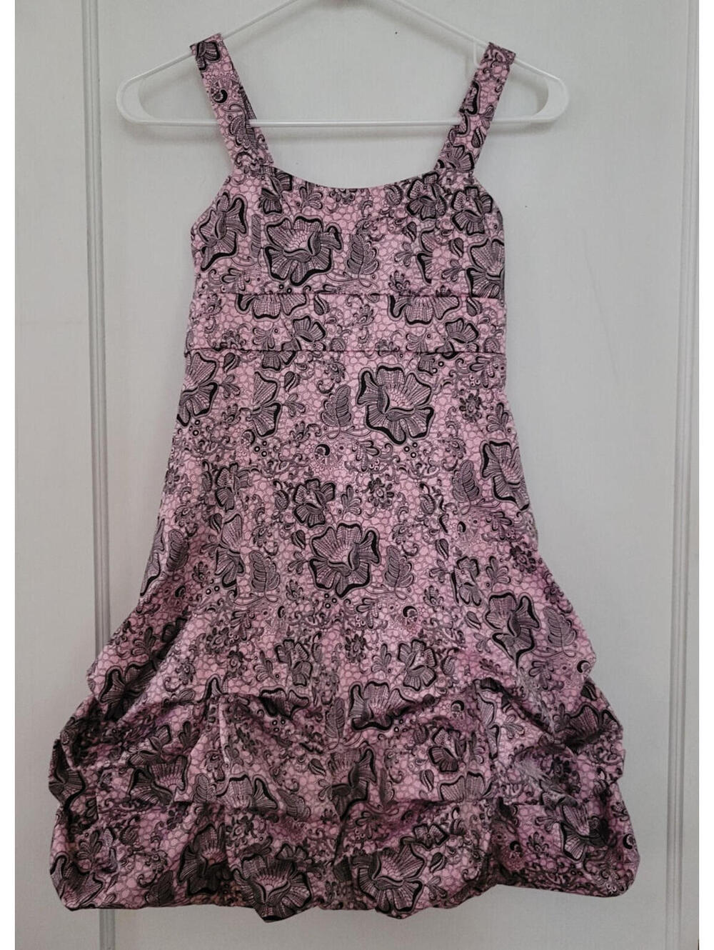 Junior's RUBY ROX Pink Black Patterned Bubble Dress Size 14 Strap Floral Y2K Min